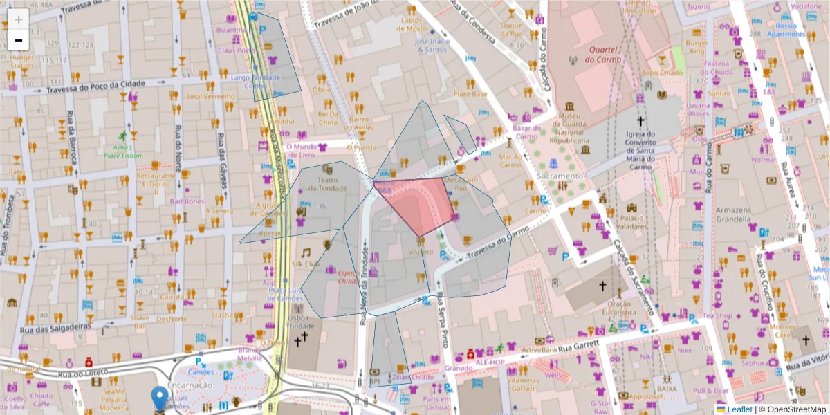 Mapa detalhado do código postal 1200-396 com limites, códigos postais vizinhos e agências dos correios