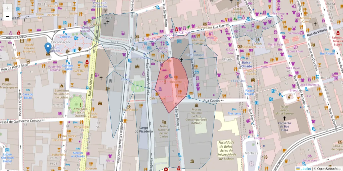 Mapa detalhado do código postal 1200-410 com limites, códigos postais vizinhos e agências dos correios