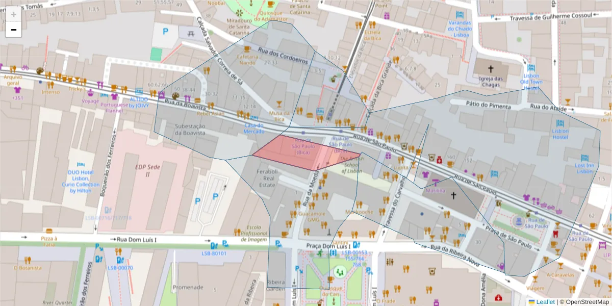 Mapa detalhado do código postal 1200-427 São Paulo com limites, códigos postais vizinhos e agências dos correios