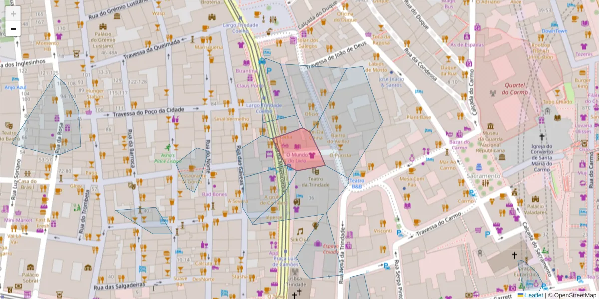 Mapa detalhado do código postal 1200-466 com limites, códigos postais vizinhos e agências dos correios