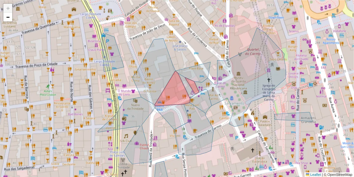Mapa detalhado do código postal 1200-468 com limites, códigos postais vizinhos e agências dos correios
