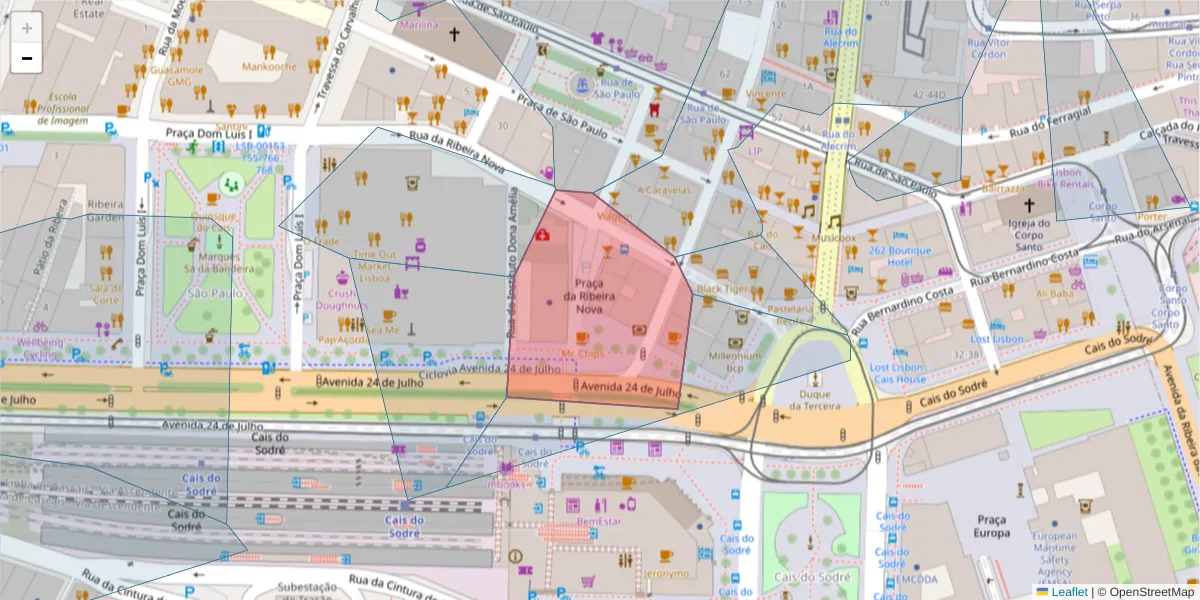 Mapa detalhado do código postal 1200-478 com limites, códigos postais vizinhos e agências dos correios