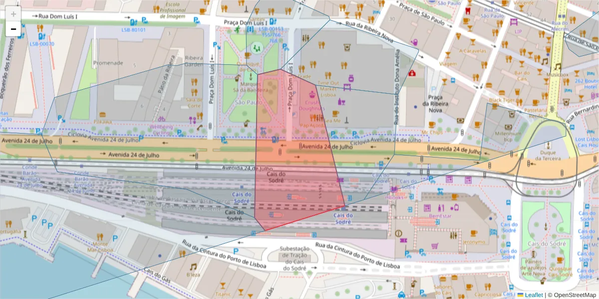 Mapa detalhado do código postal 1200-479 com limites, códigos postais vizinhos e agências dos correios