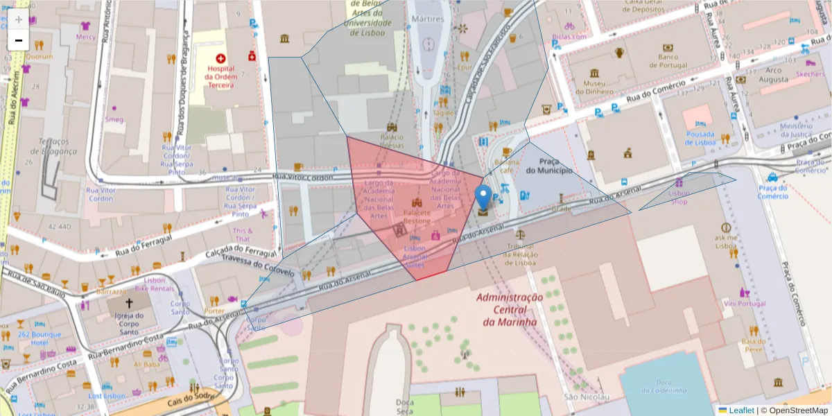 Mapa detalhado do código postal 1200-482 com limites, códigos postais vizinhos e agências dos correios