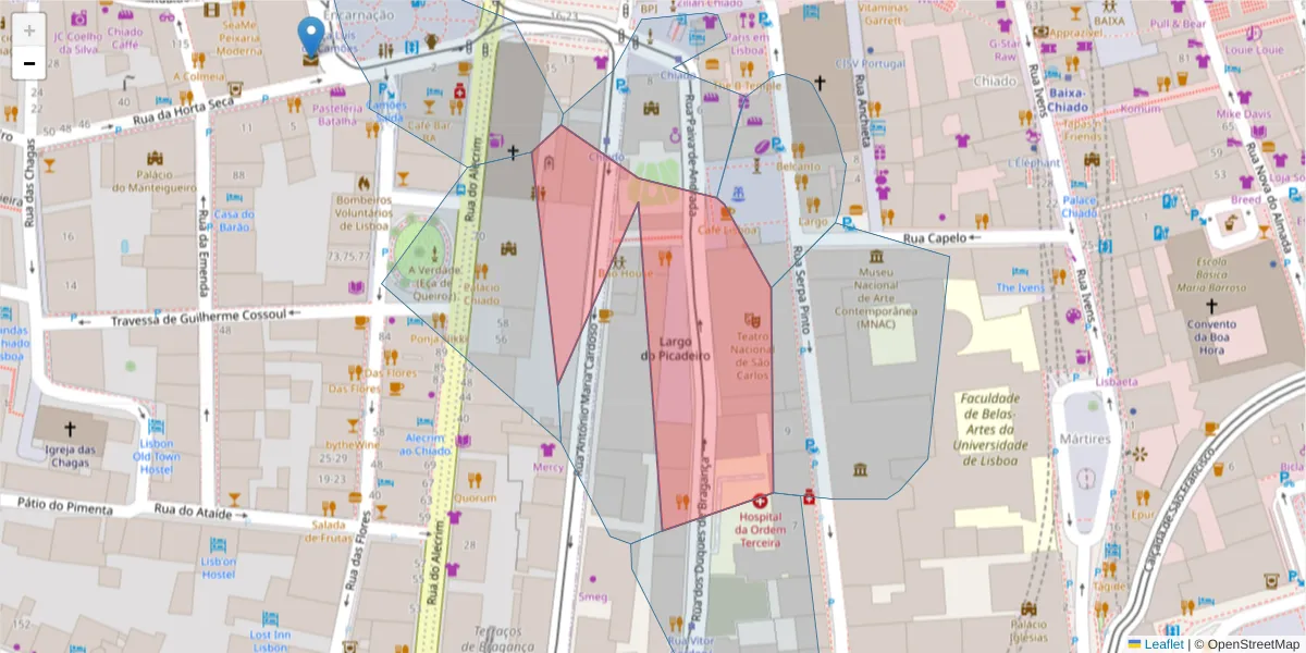 Mapa detalhado do código postal 1200-623 com limites, códigos postais vizinhos e agências dos correios
