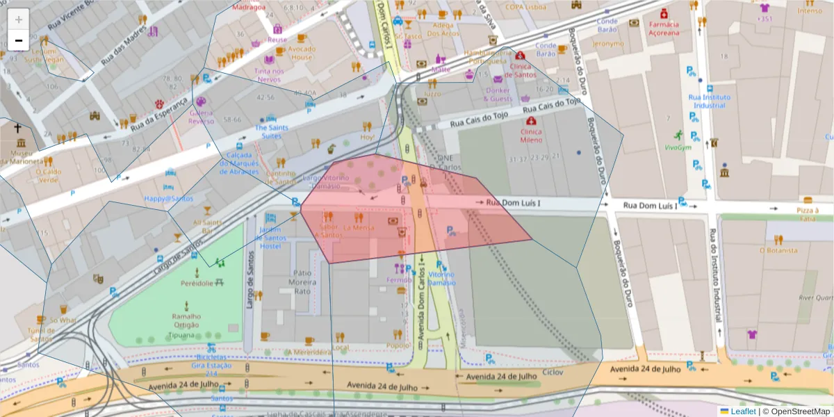 Mapa detalhado do código postal 1200-646 com limites, códigos postais vizinhos e agências dos correios