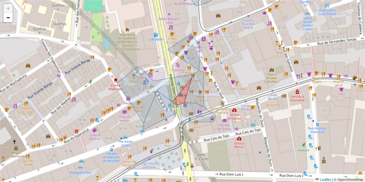 Mapa detalhado do código postal 1200-650 com limites, códigos postais vizinhos e agências dos correios