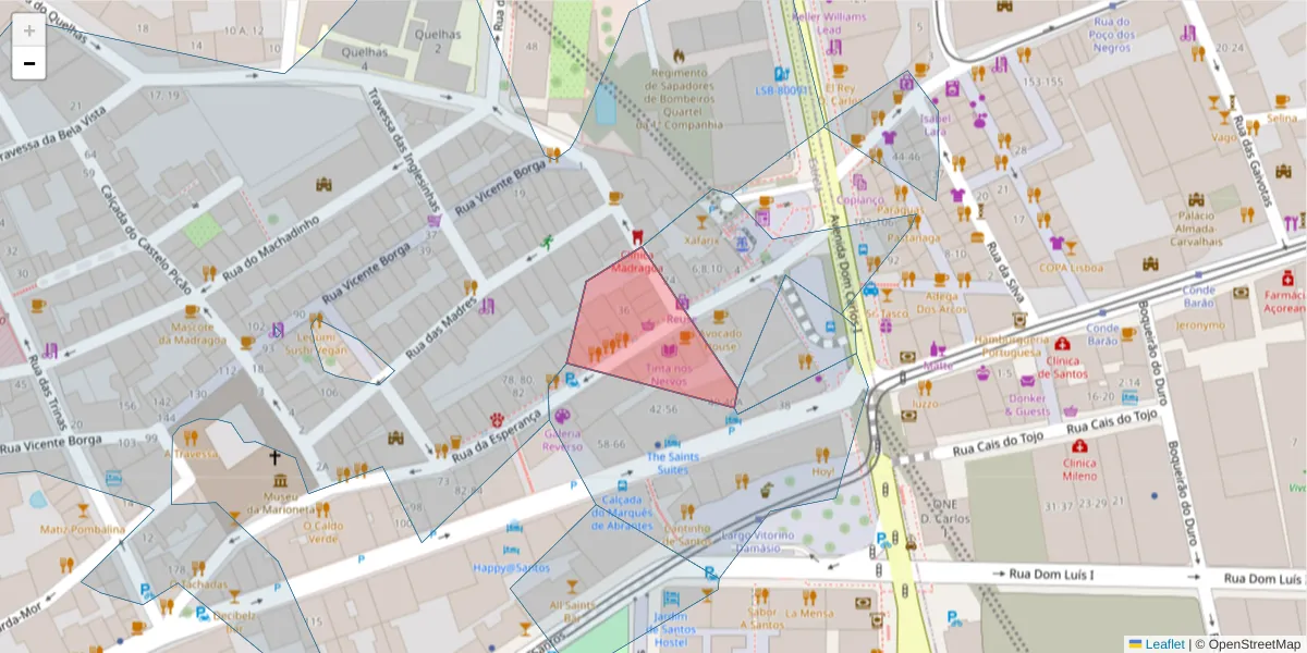Mapa detalhado do código postal 1200-655 com limites, códigos postais vizinhos e agências dos correios