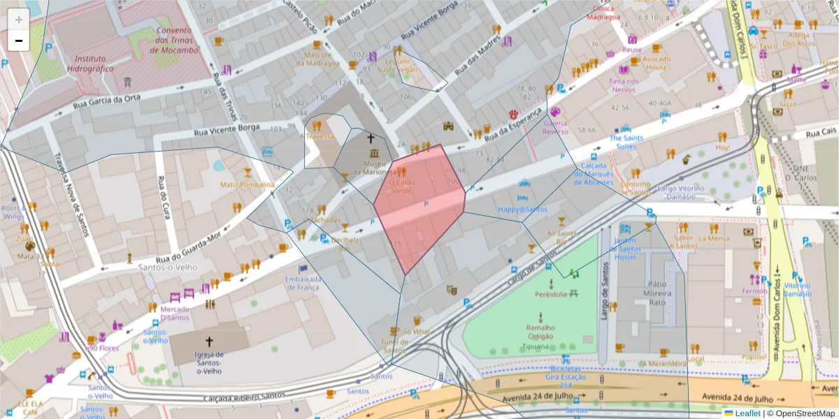 Mapa detalhado do código postal 1200-656 com limites, códigos postais vizinhos e agências dos correios