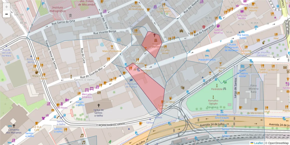 Mapa detalhado do código postal 1200-660 com limites, códigos postais vizinhos e agências dos correios
