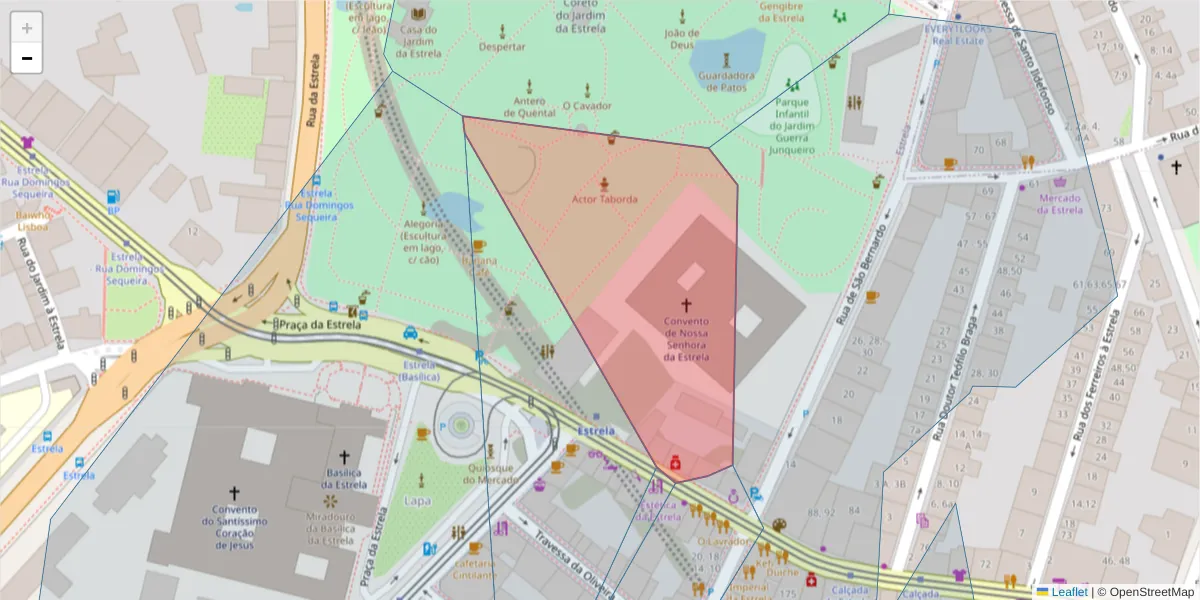 Mapa detalhado do código postal 1200-666 com limites, códigos postais vizinhos e agências dos correios