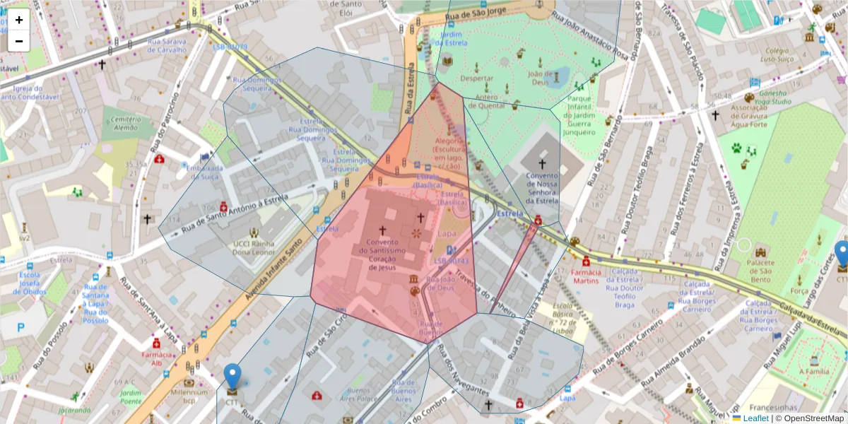 Mapa detalhado do código postal 1200-667 com limites, códigos postais vizinhos e agências dos correios