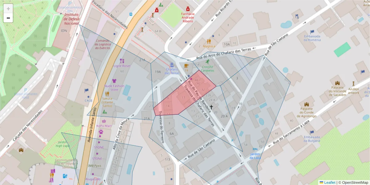 Mapa detalhado do código postal 1200-670 com limites, códigos postais vizinhos e agências dos correios