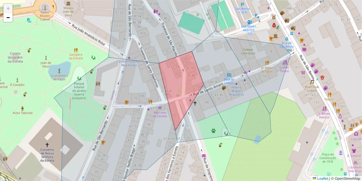 Mapa detalhado do código postal 1200-673 com limites, códigos postais vizinhos e agências dos correios