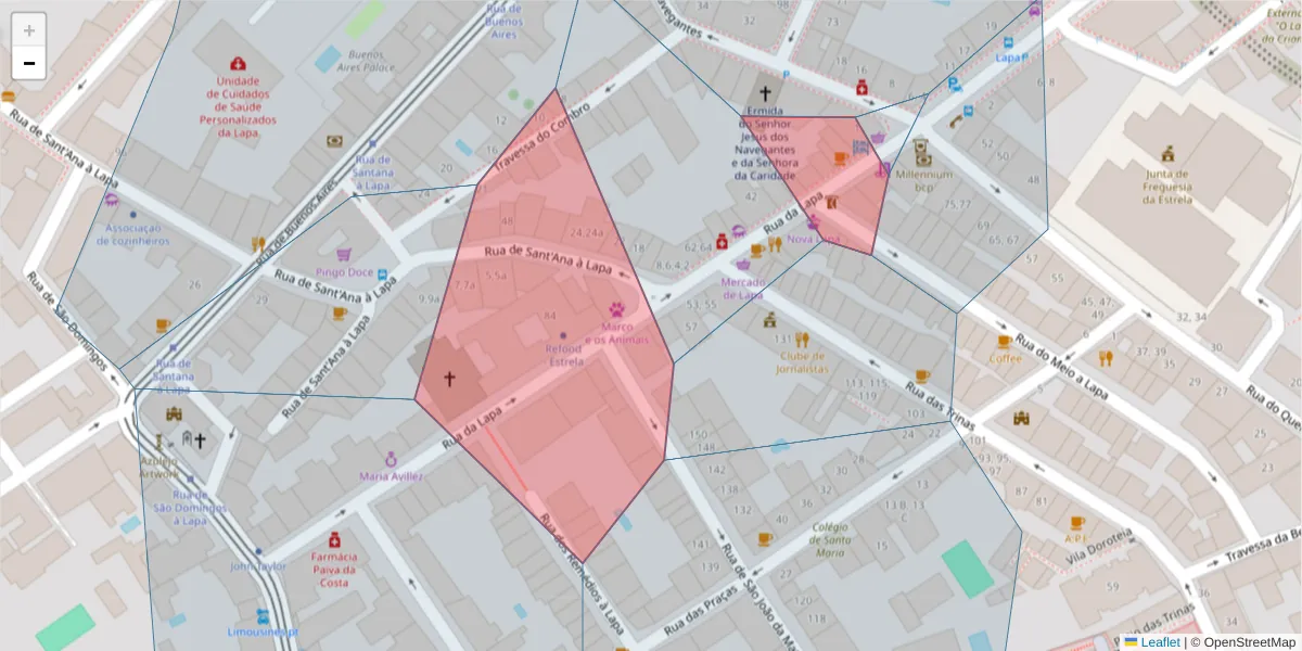 Mapa detalhado do código postal 1200-703 com limites, códigos postais vizinhos e agências dos correios