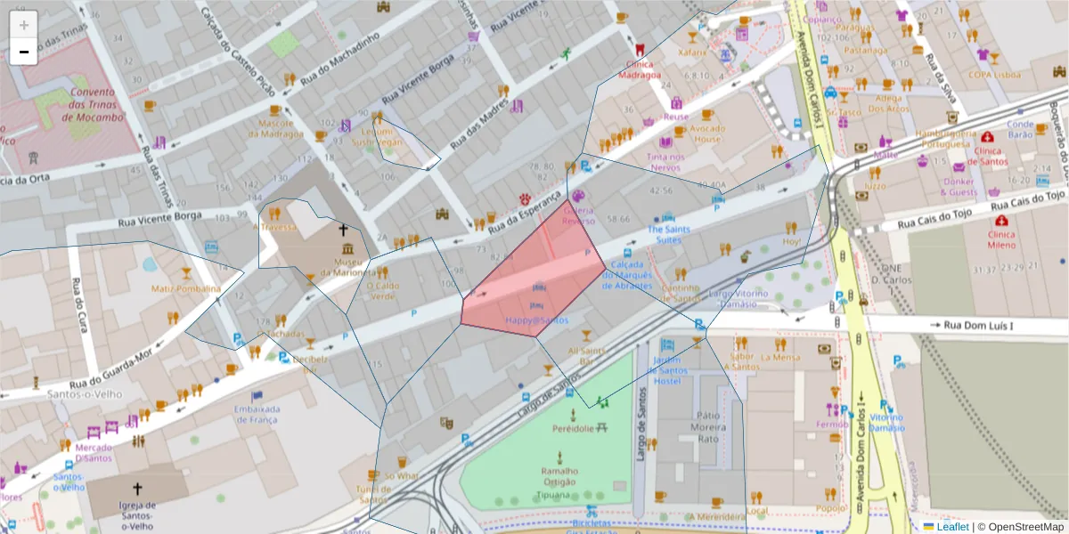 Mapa detalhado do código postal 1200-718 com limites, códigos postais vizinhos e agências dos correios