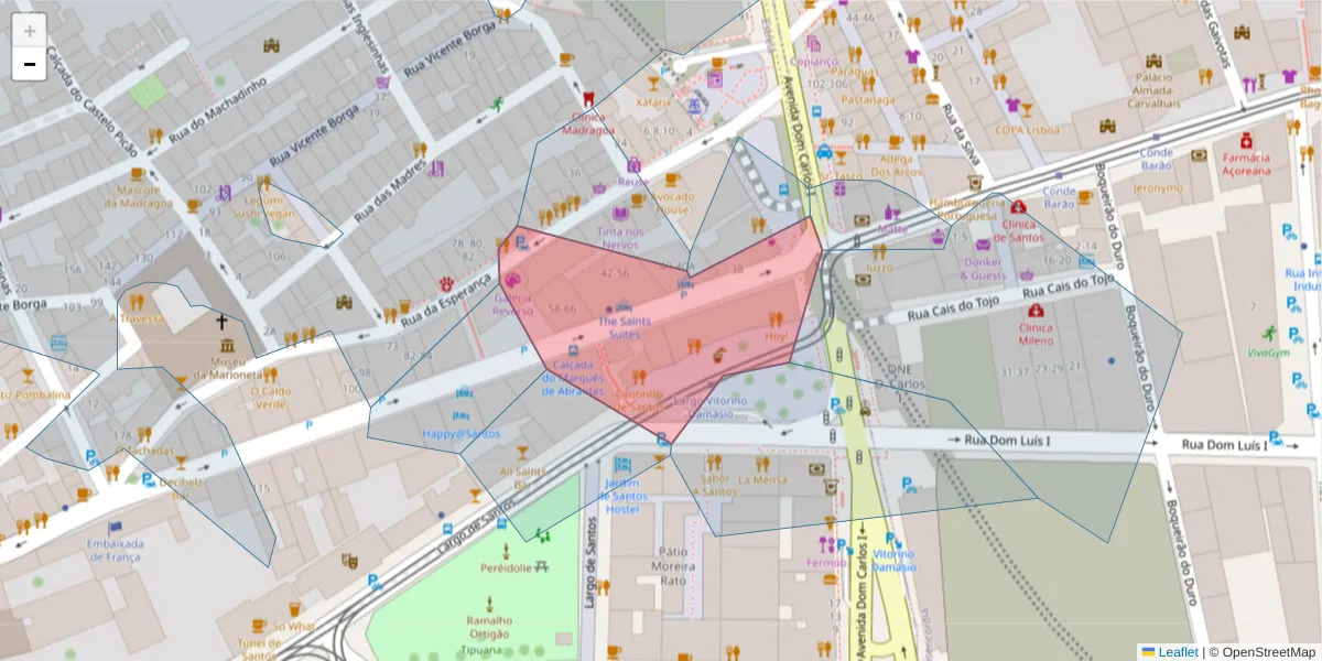 Mapa detalhado do código postal 1200-719 Santos-o-Velho com limites, códigos postais vizinhos e agências dos correios