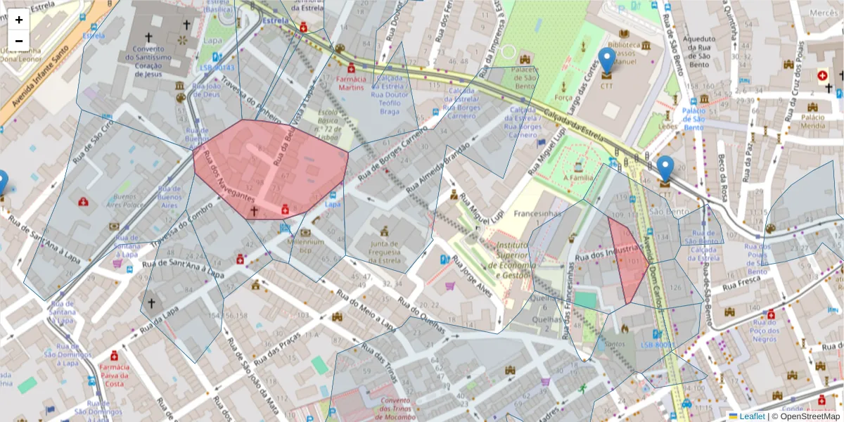 Mapa detalhado do código postal 1200-731 com limites, códigos postais vizinhos e agências dos correios