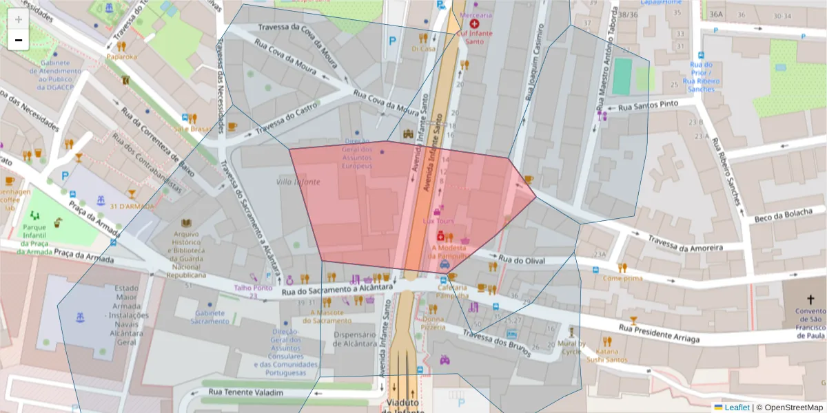 Mapa detalhado do código postal 1200-745 com limites, códigos postais vizinhos e agências dos correios