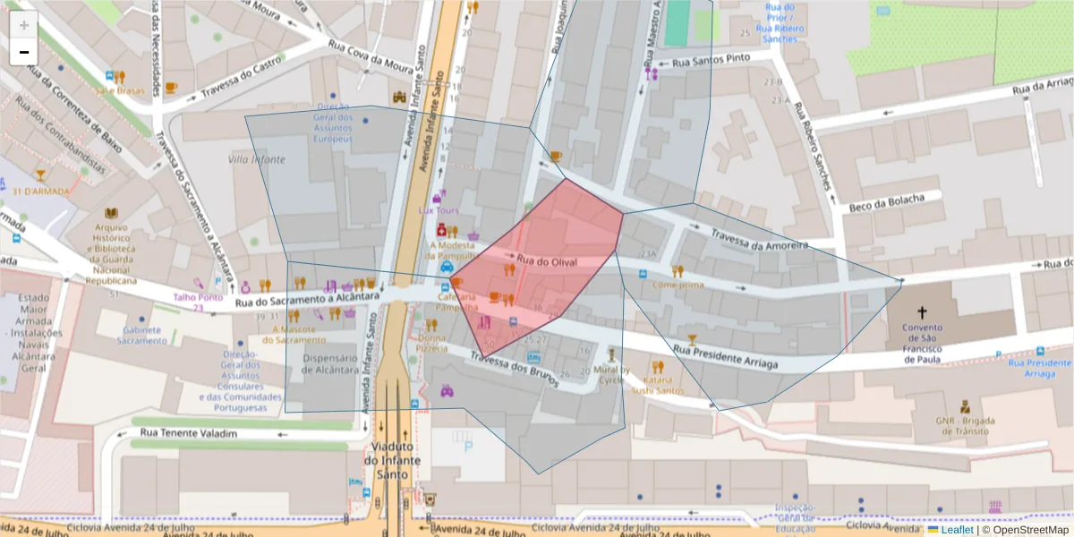 Mapa detalhado do código postal 1200-753 com limites, códigos postais vizinhos e agências dos correios