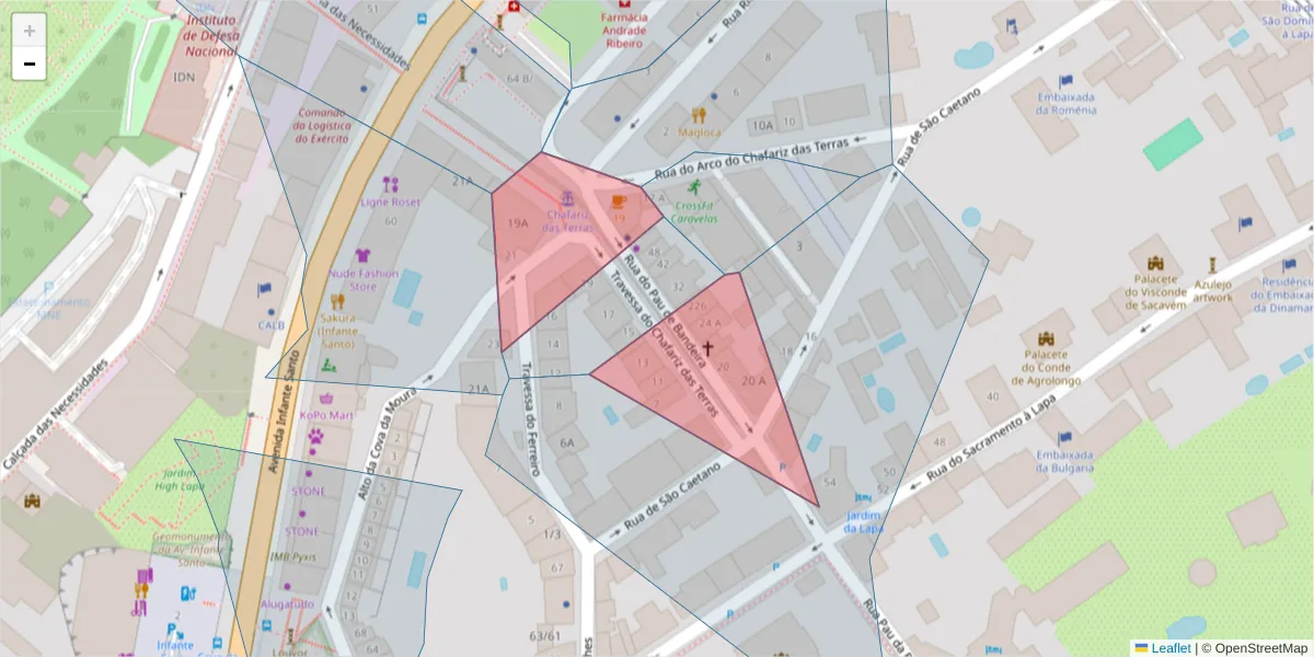Mapa detalhado do código postal 1200-758 com limites, códigos postais vizinhos e agências dos correios