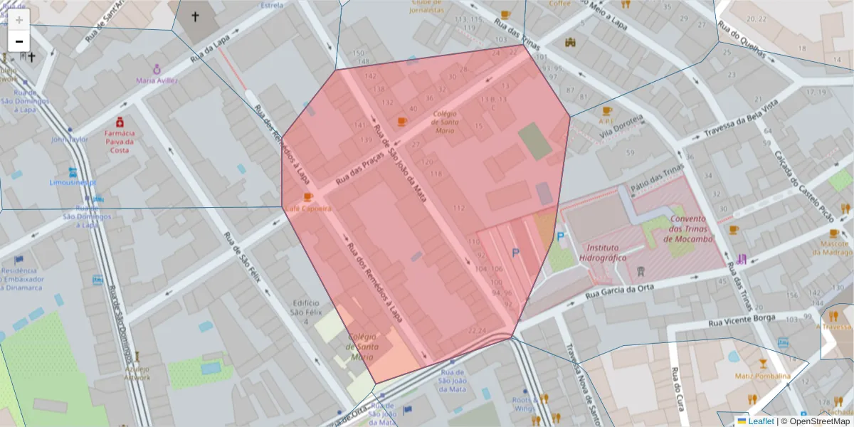 Mapa detalhado do código postal 1200-765 com limites, códigos postais vizinhos e agências dos correios