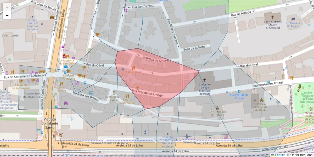 Mapa detalhado do código postal 1200-774 com limites, códigos postais vizinhos e agências dos correios