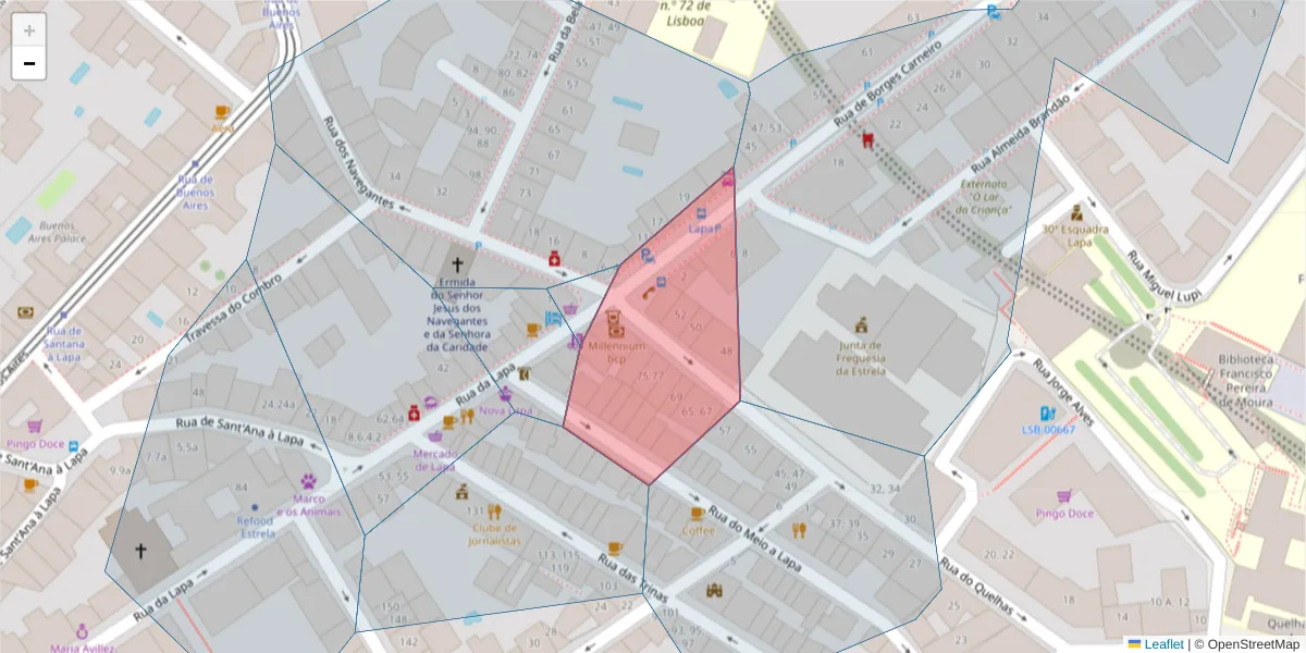 Mapa detalhado do código postal 1200-780 com limites, códigos postais vizinhos e agências dos correios