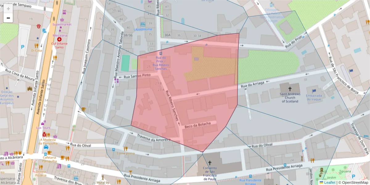 Mapa detalhado do código postal 1200-786 com limites, códigos postais vizinhos e agências dos correios