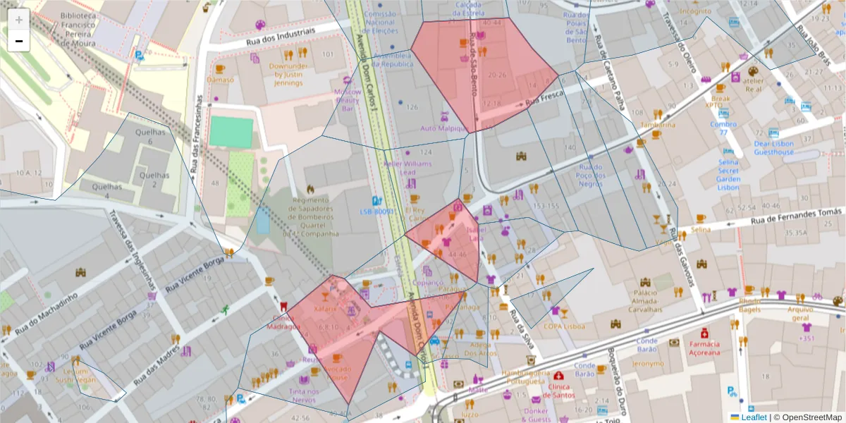 Mapa detalhado do código postal 1200-815 com limites, códigos postais vizinhos e agências dos correios