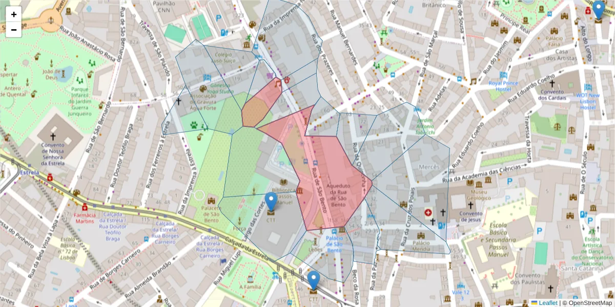 Mapa detalhado do código postal 1200-821 com limites, códigos postais vizinhos e agências dos correios