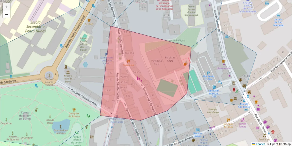 Mapa detalhado do código postal 1200-854 com limites, códigos postais vizinhos e agências dos correios