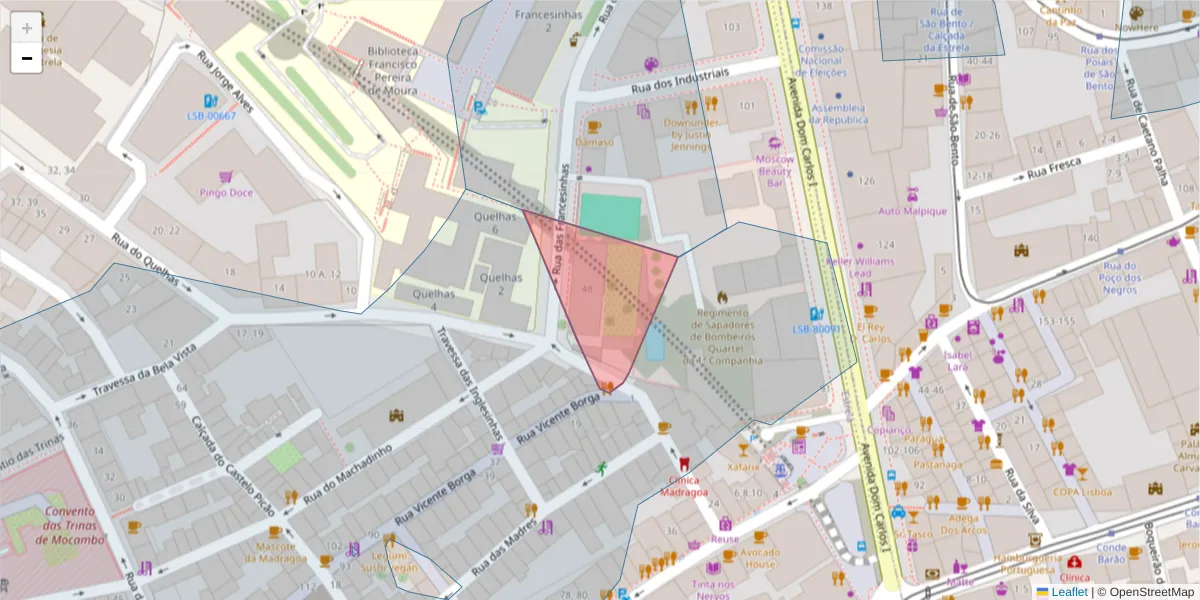 Mapa detalhado do código postal 1200-861 com limites, códigos postais vizinhos e agências dos correios