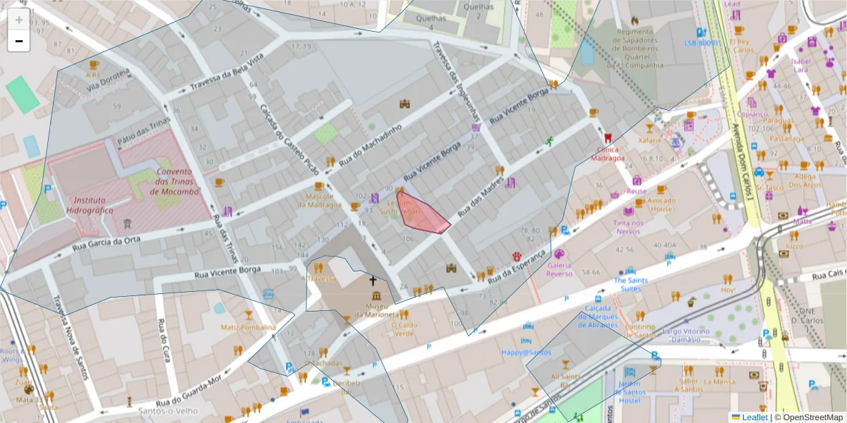 Mapa detalhado do código postal 1200-863 com limites, códigos postais vizinhos e agências dos correios