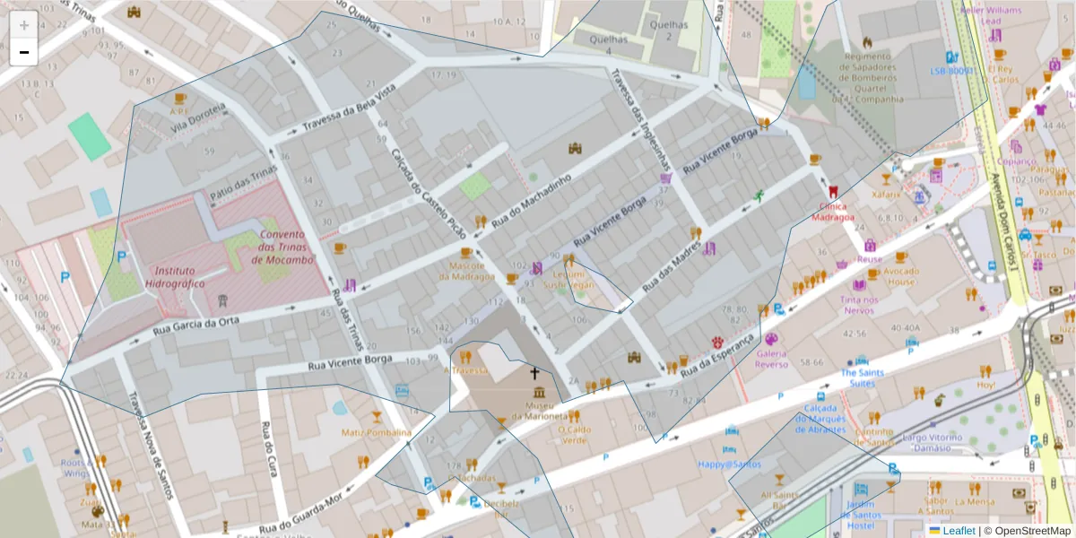Mapa detalhado do código postal 1200-865 com limites, códigos postais vizinhos e agências dos correios