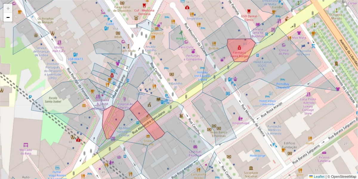 Mapa detalhado do código postal 1250-011 Coração de Jesus com limites, códigos postais vizinhos e agências dos correios