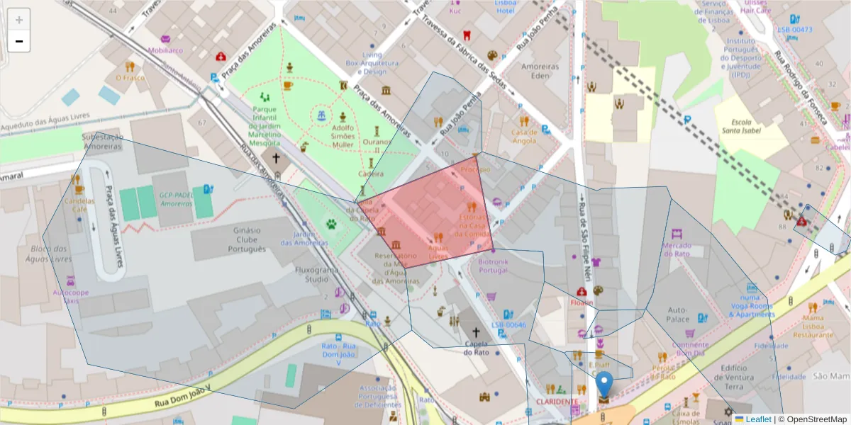 Mapa detalhado do código postal 1250-025 com limites, códigos postais vizinhos e agências dos correios