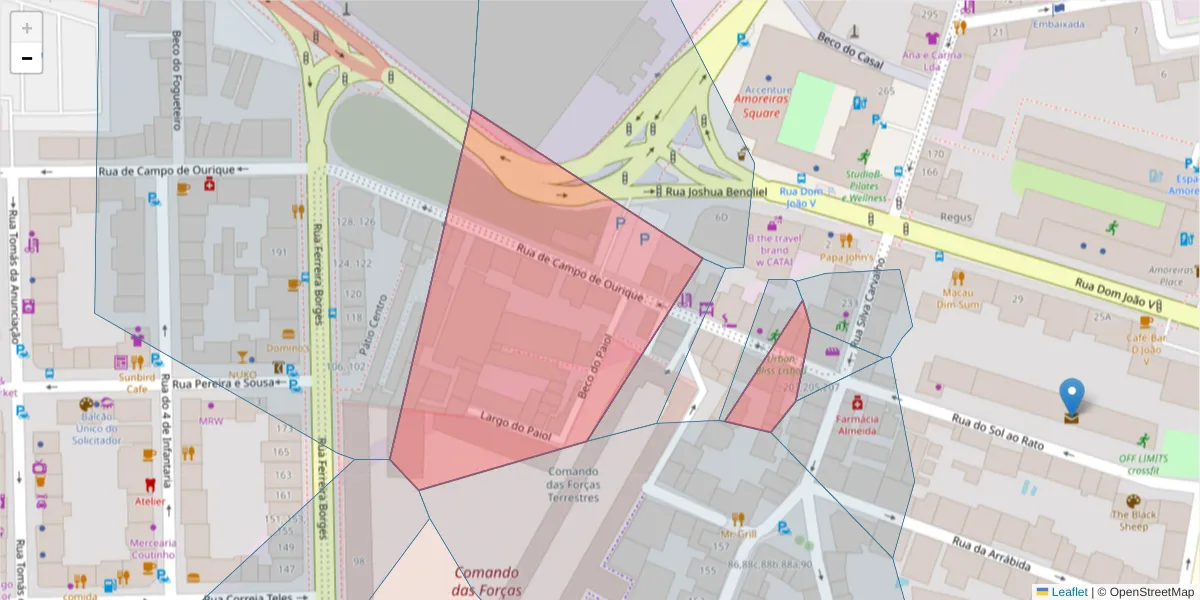 Mapa detalhado do código postal 1250-061 com limites, códigos postais vizinhos e agências dos correios