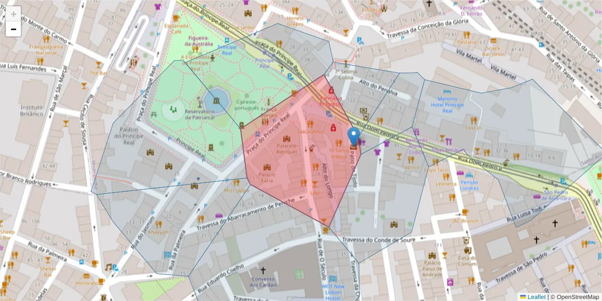 Mapa detalhado do código postal 1250-093 Santa Catarina com limites, códigos postais vizinhos e agências dos correios