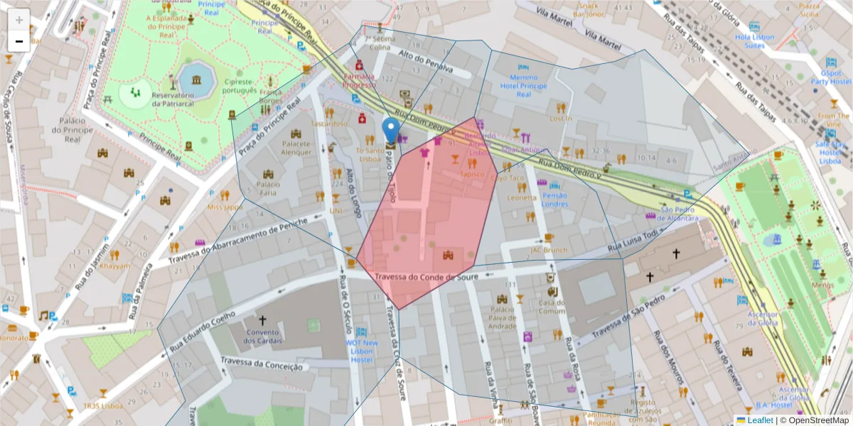 Mapa detalhado do código postal 1250-093 com limites, códigos postais vizinhos e agências dos correios