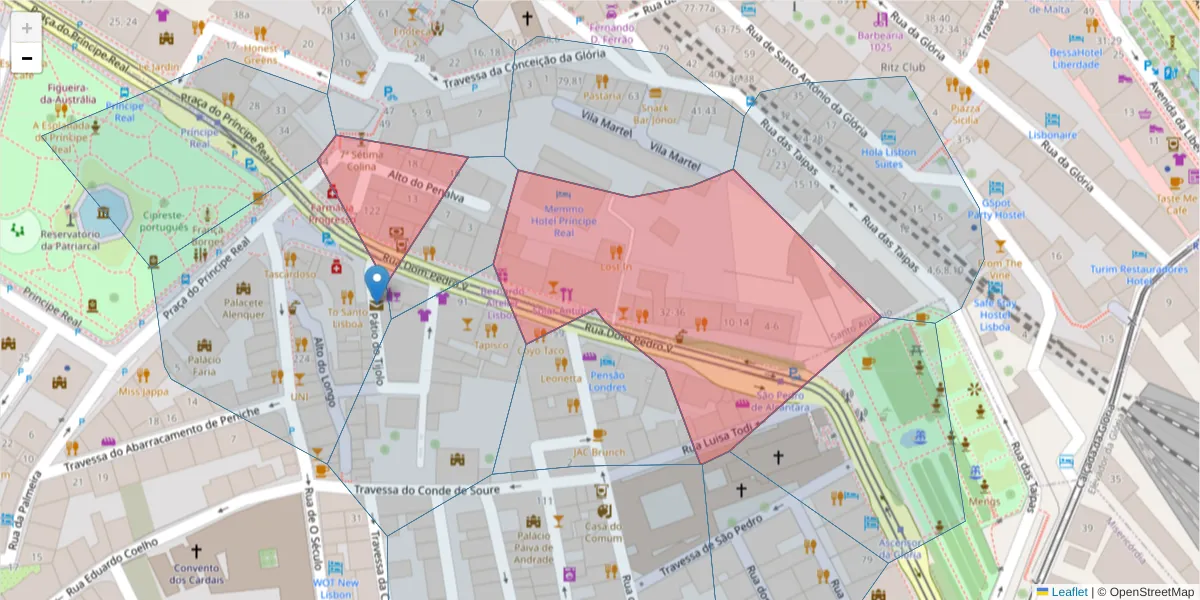Mapa detalhado do código postal 1250-094 com limites, códigos postais vizinhos e agências dos correios