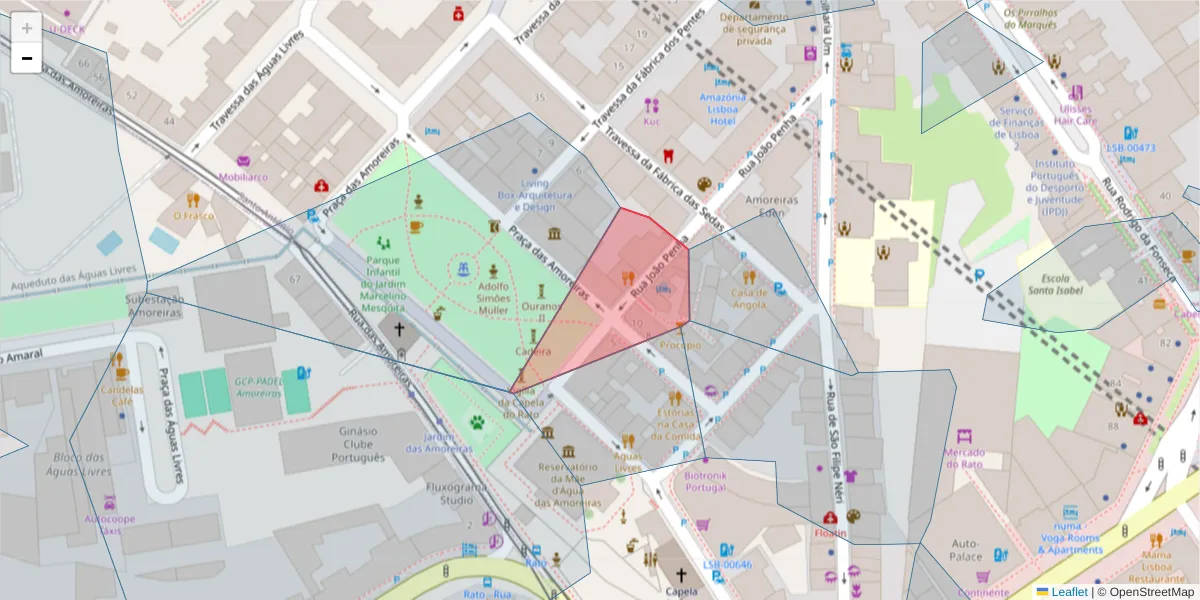 Mapa detalhado do código postal 1250-131 com limites, códigos postais vizinhos e agências dos correios