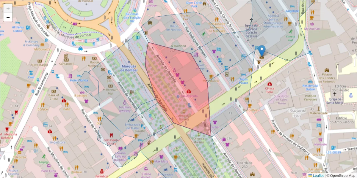 Mapa detalhado do código postal 1250-149 com limites, códigos postais vizinhos e agências dos correios