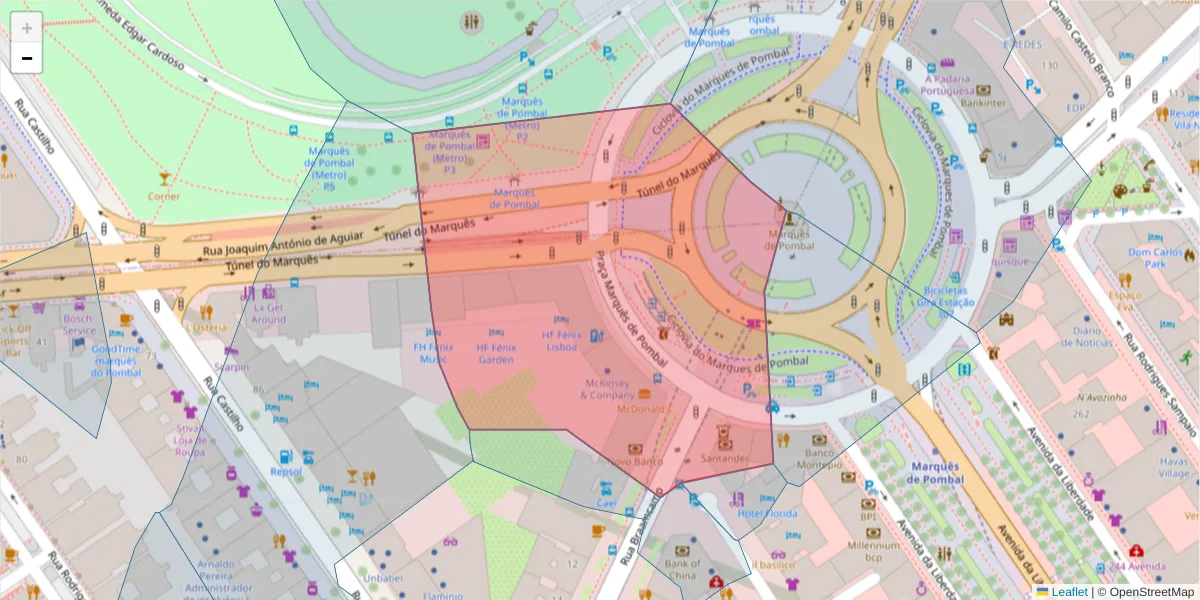 Mapa detalhado do código postal 1250-161 com limites, códigos postais vizinhos e agências dos correios