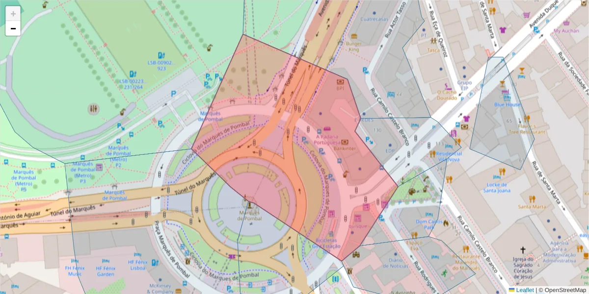 Mapa detalhado do código postal 1250-162 com limites, códigos postais vizinhos e agências dos correios
