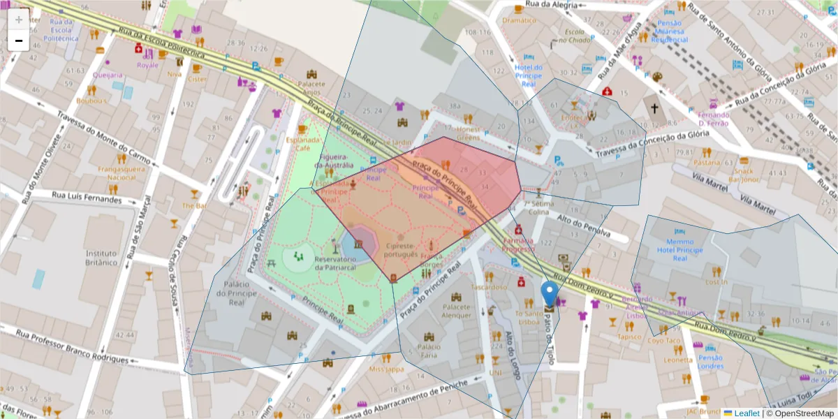 Mapa detalhado do código postal 1250-184 com limites, códigos postais vizinhos e agências dos correios