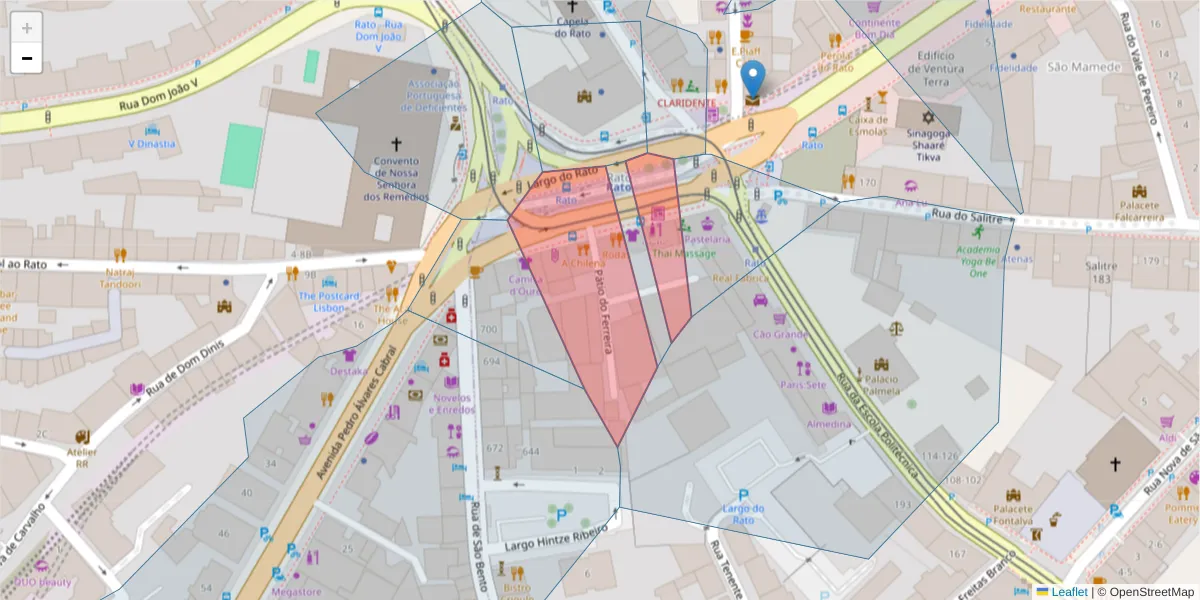 Mapa detalhado do código postal 1250-186 com limites, códigos postais vizinhos e agências dos correios