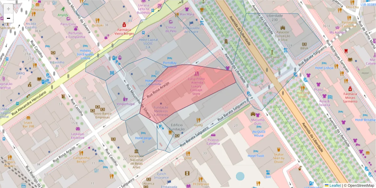 Mapa detalhado do código postal 1250-194 com limites, códigos postais vizinhos e agências dos correios
