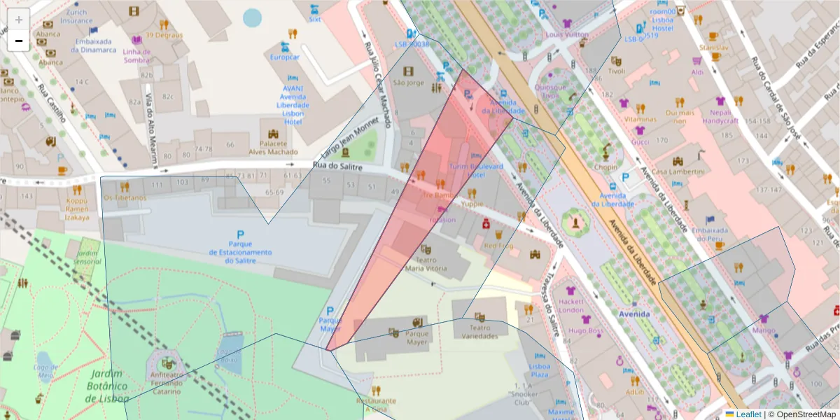 Mapa detalhado do código postal 1250-200 com limites, códigos postais vizinhos e agências dos correios