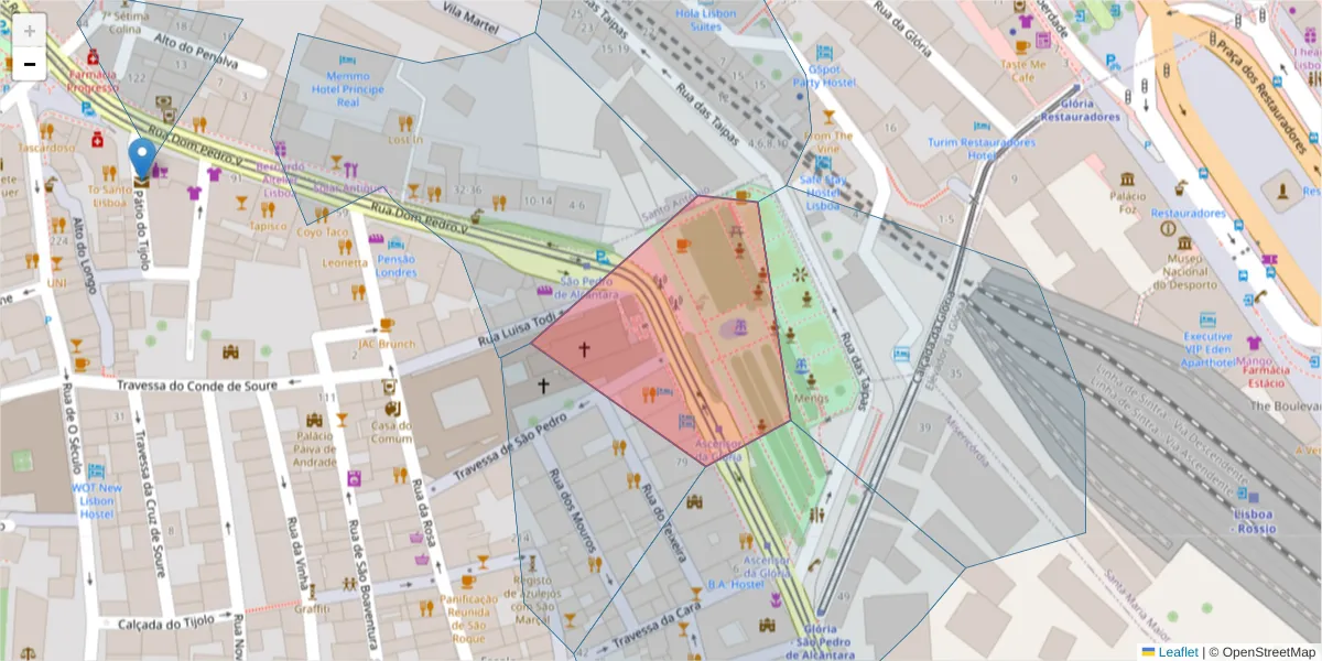Mapa detalhado do código postal 1250-238 com limites, códigos postais vizinhos e agências dos correios